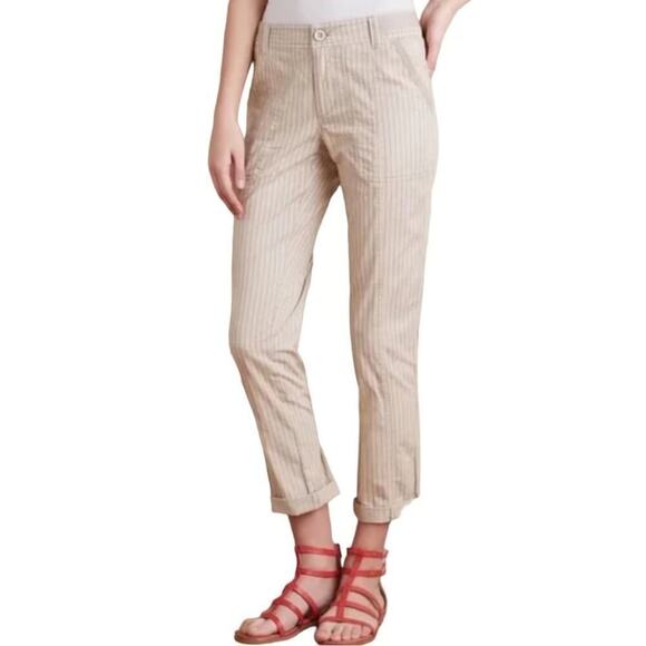 Anthropologie‎ Hei Hei Womens Natural Striped Beach Walker Adjustable Pants 27 - Picture 1 of 12